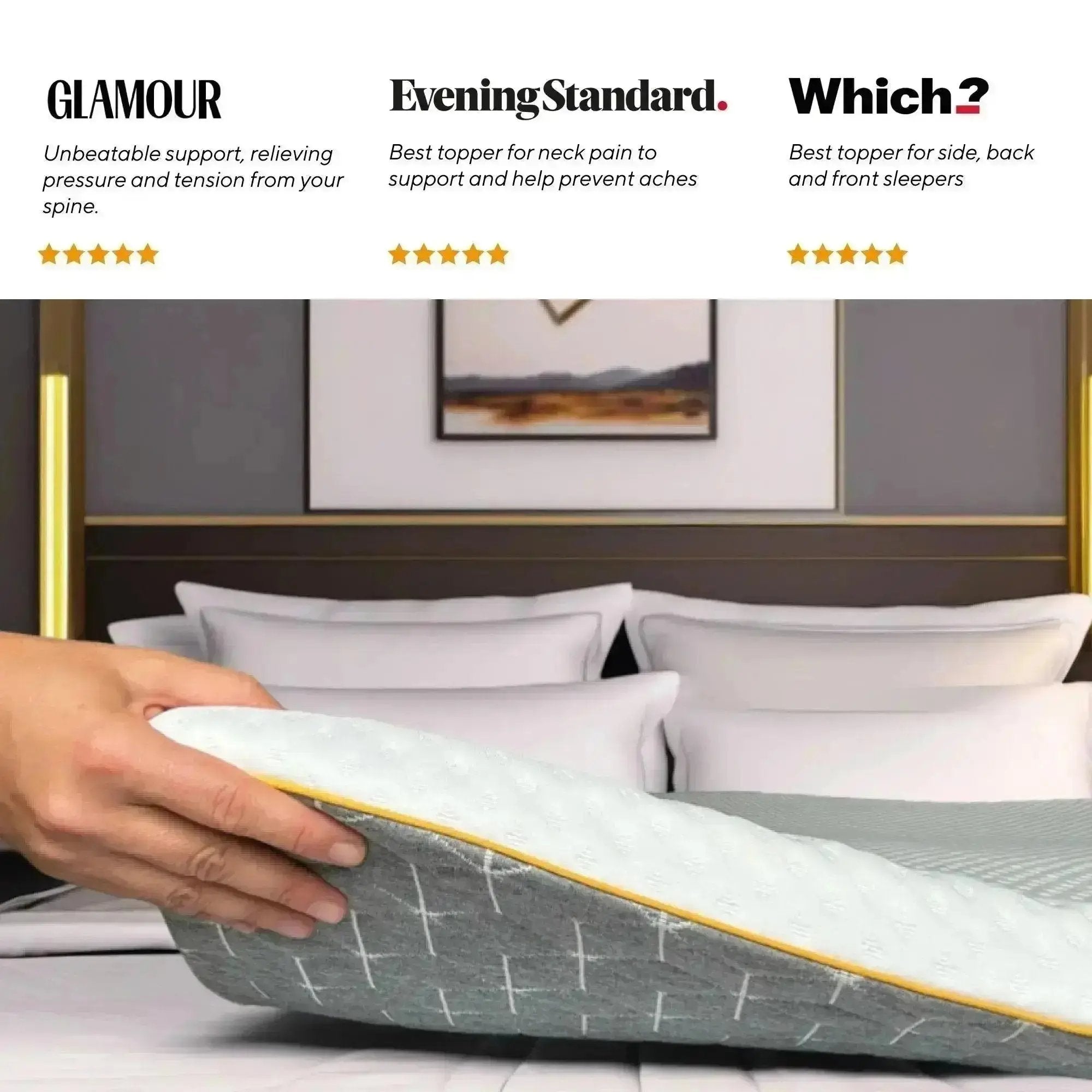 Brightr Aurora Deluxe Memory Foam Mattress Topper for hip and shoulder pains