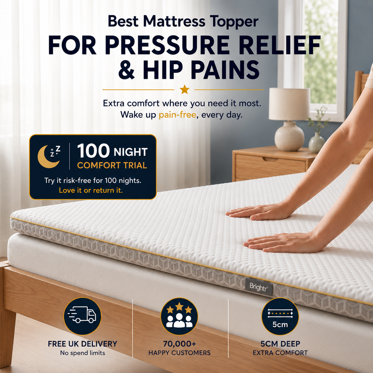 Brightr® Aurora Memory Foam Mattress Topper | Soft & Medium | 5 cm Reversible | Pressure Relief for Shoulder, Hip & Back Pain