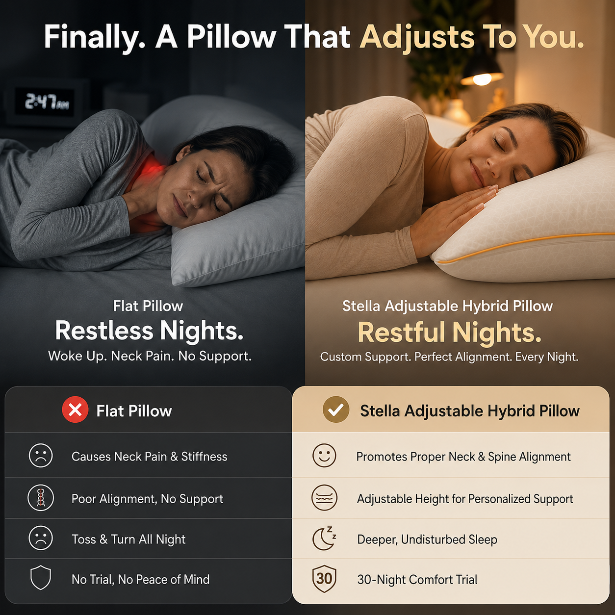 Brightr® Stella Hybrid Adjustable Pillow | Best pillow For Neck Pains
