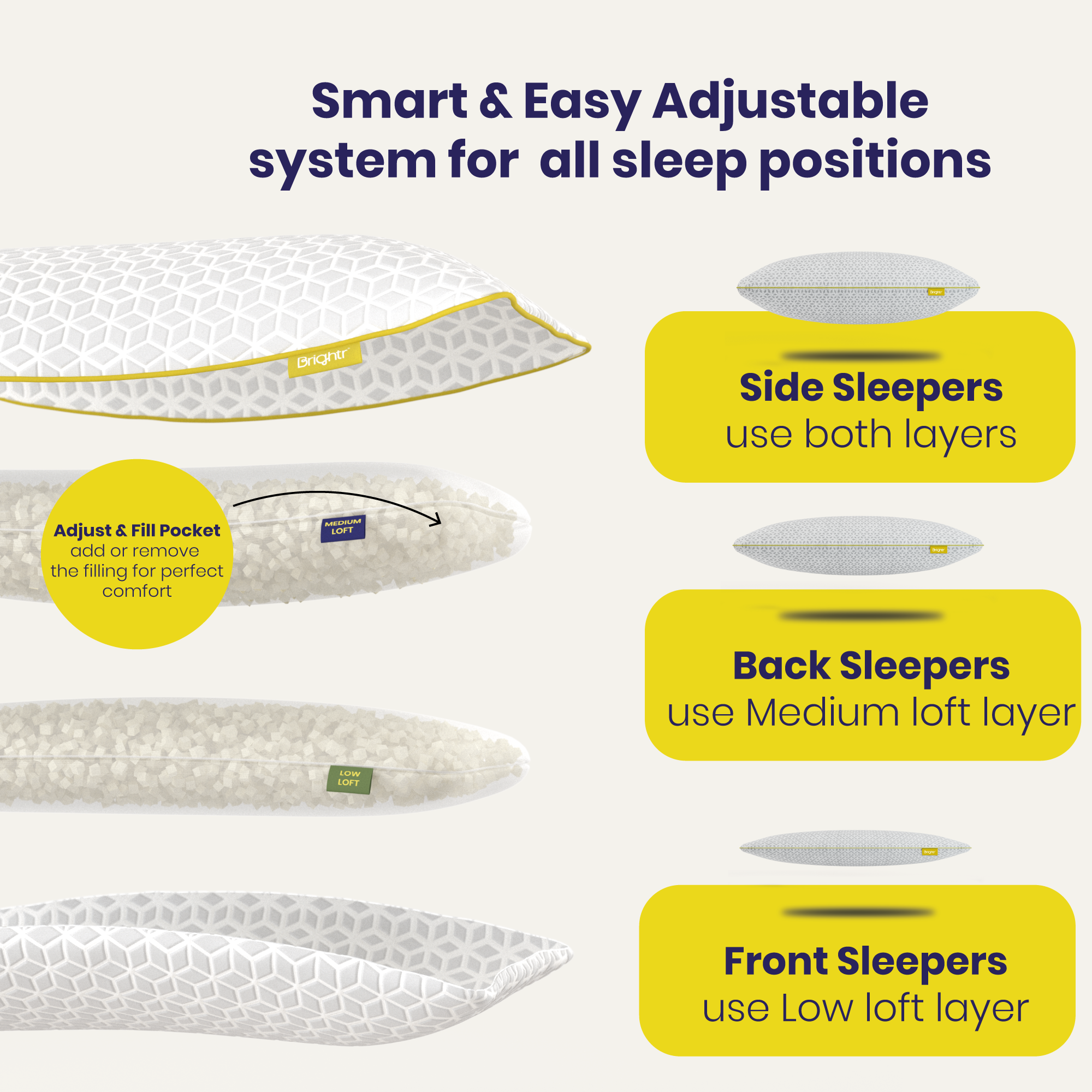 Brightr® Luna Adjustable Memory Foam Pillow - Customizable Support