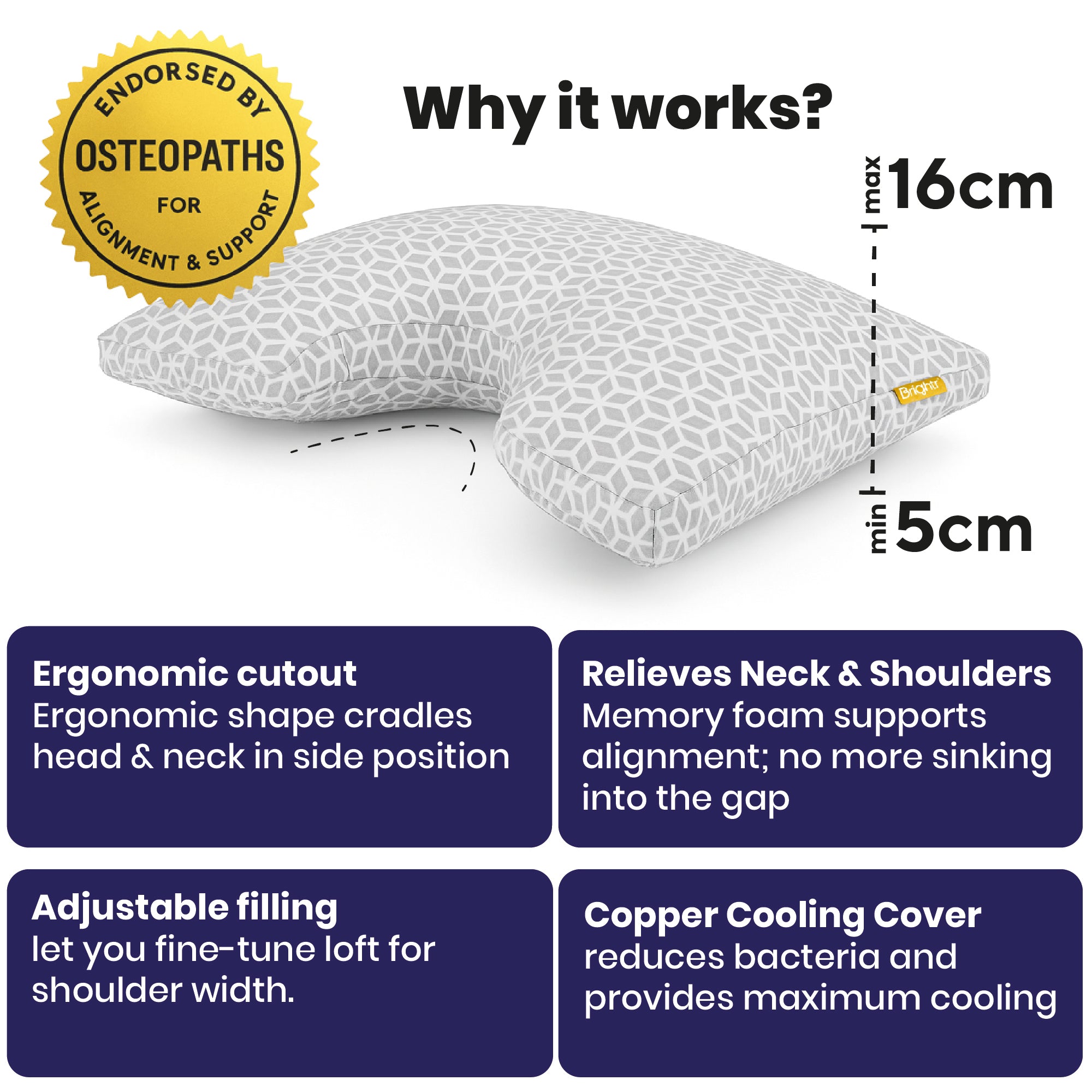 Brightr® MoonHug Adjustable Memory Foam pillow Brightr®