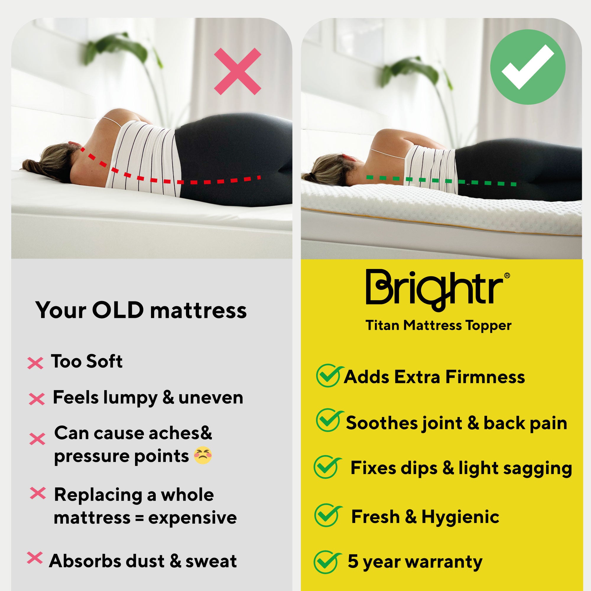 Brightr Firm Mattress Topper Titan 2 in 1 