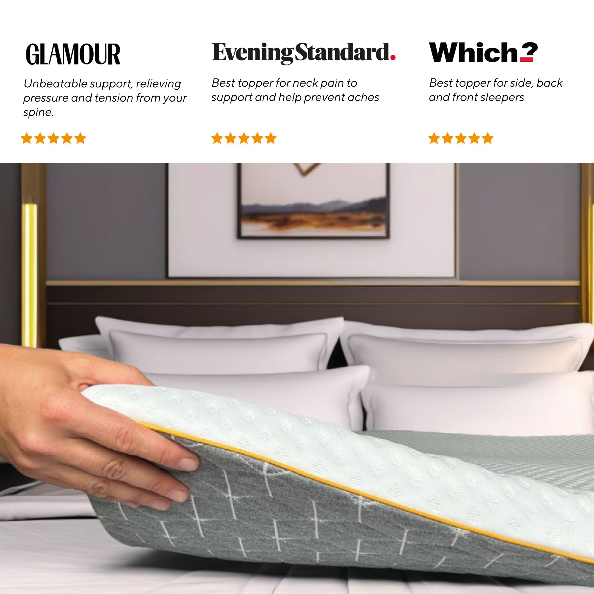 Brightr® Sleep Premium 2 in 1 mattress memory foam topper Best Memory foam Topper for back and hip pains Adjustable 