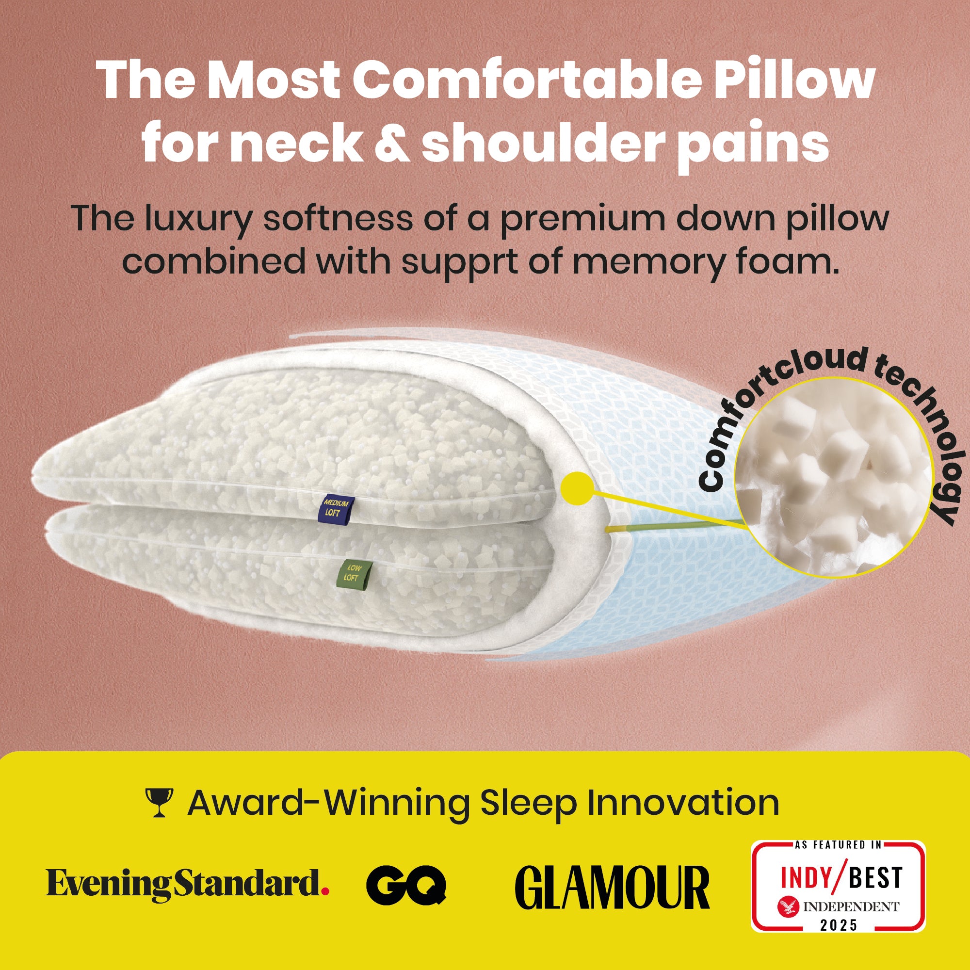 Brightr Stella Best Hybrid Memory Foam Pillow for Neck pains