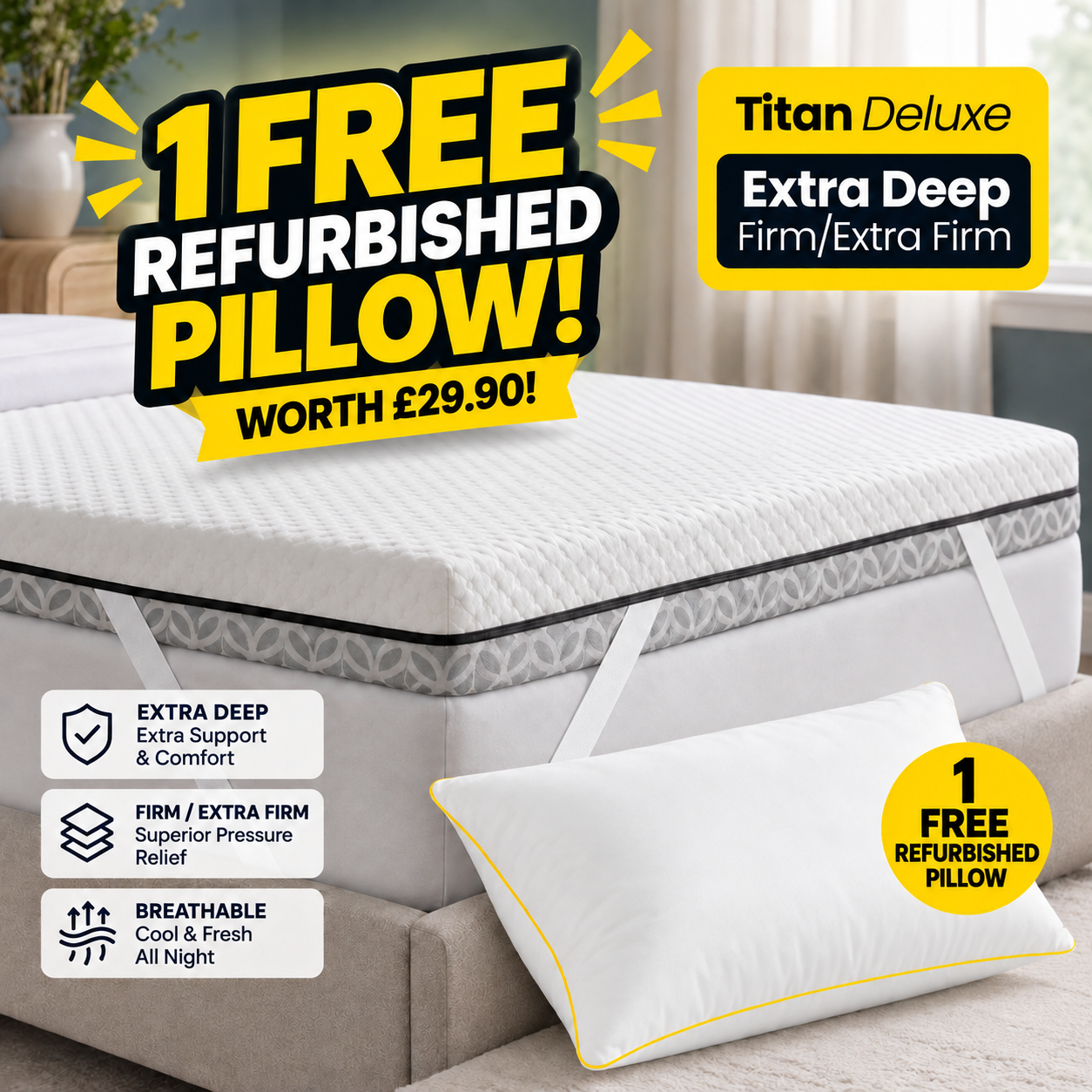 Brightr Titan Deluxe Refurbished Firm Extra Firm Mattress Topper 8cm deep