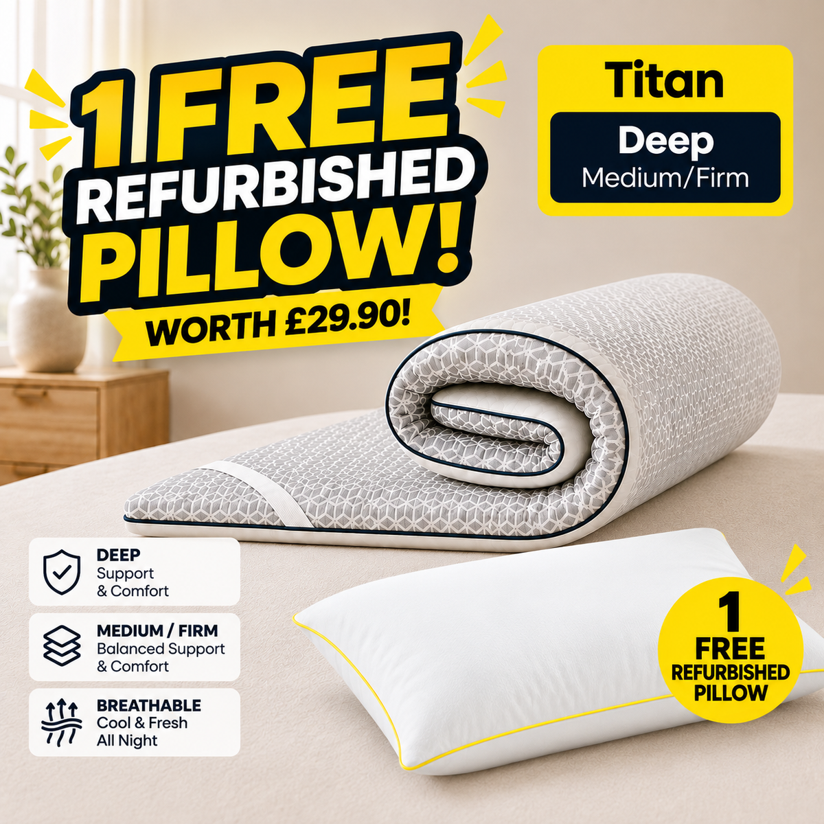 Brightr Titan Refurbished Firm Memory Foam  Mattress Topper 5cm deep