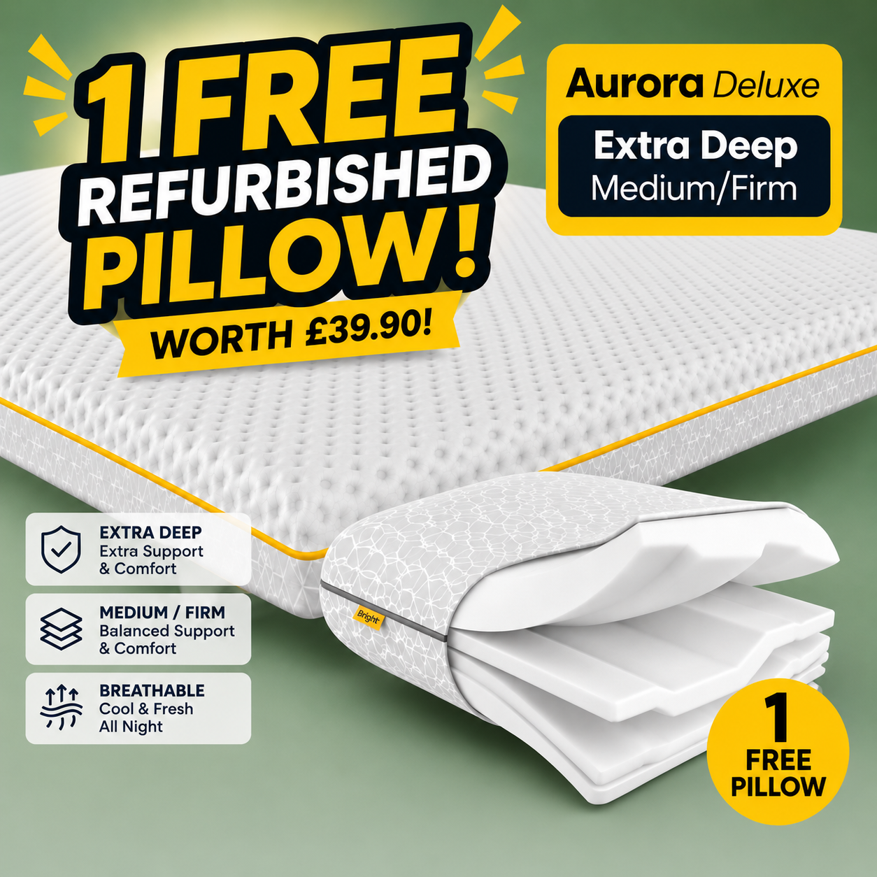 Brightr® Aurora Deluxe mattress topper Refurbished