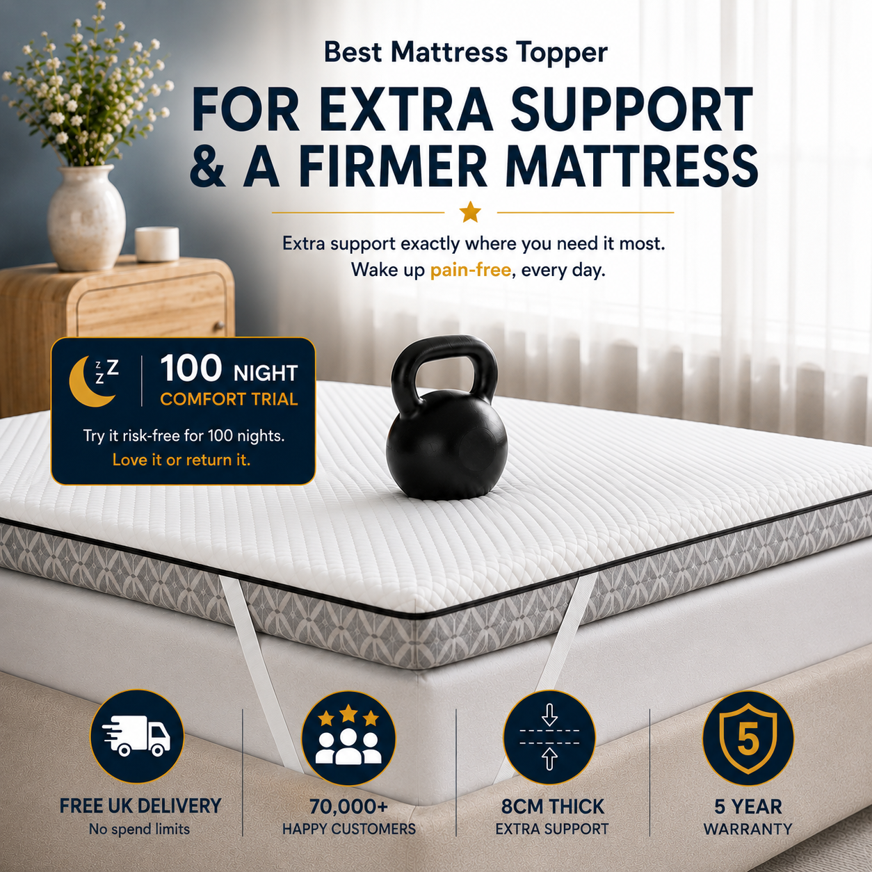 Brightr®  Titan Deluxe 2 in 1 Best Extra Firm Mattress Topper  - Firm/Extra Firm