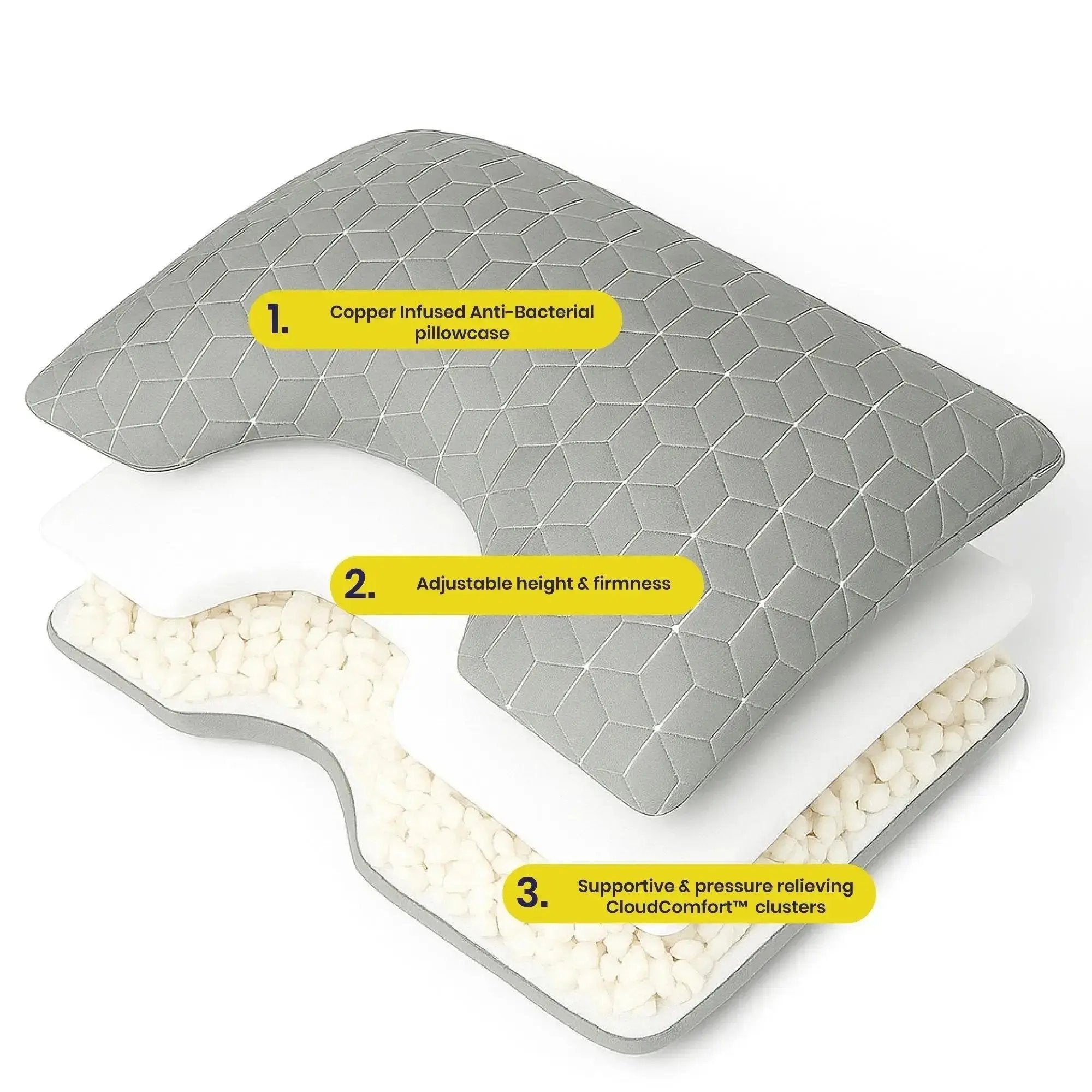 Brightr® MoonHug adjustable memory foam cut out pillow.