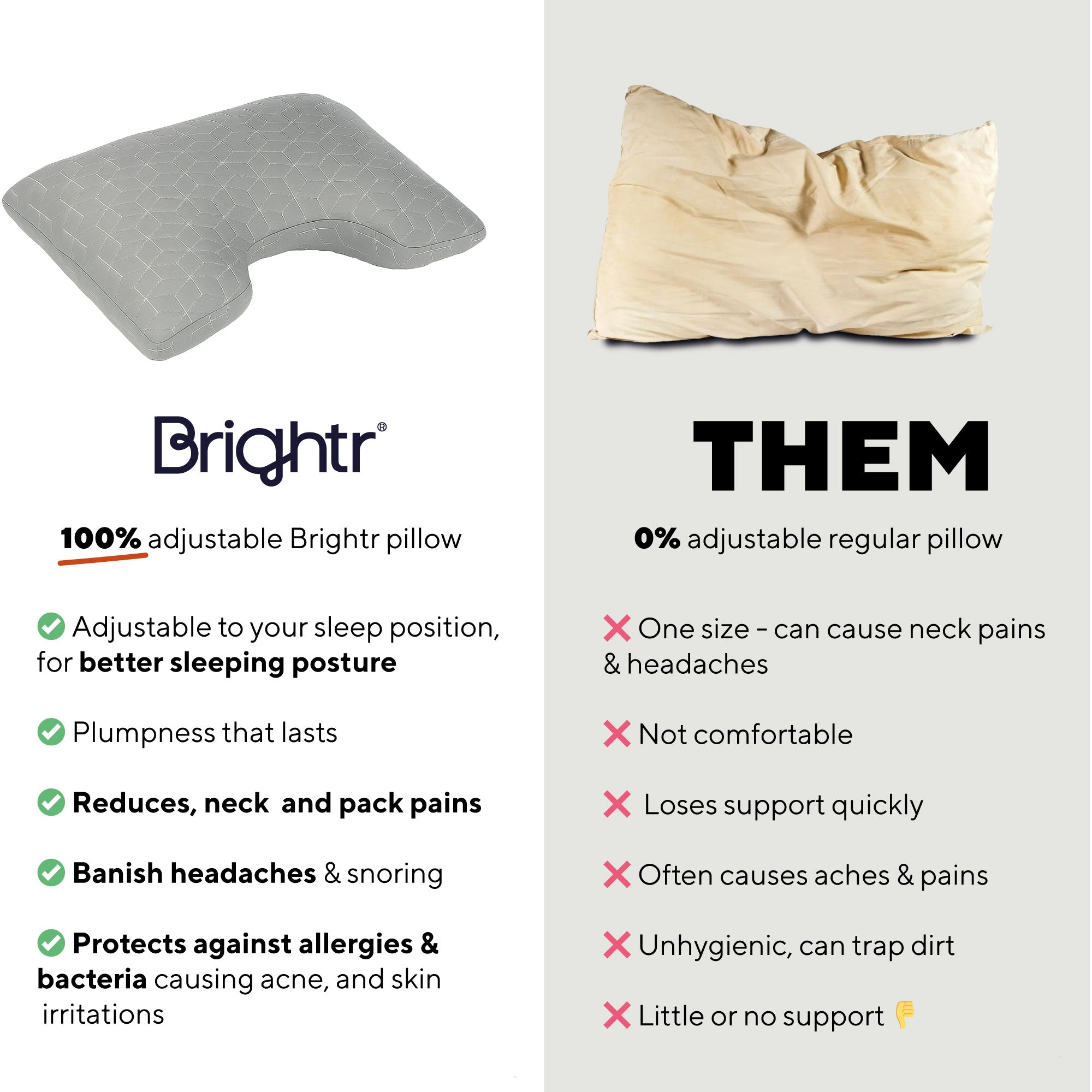 Brightr® MoonHug adjustable memory foam cut out pillow.