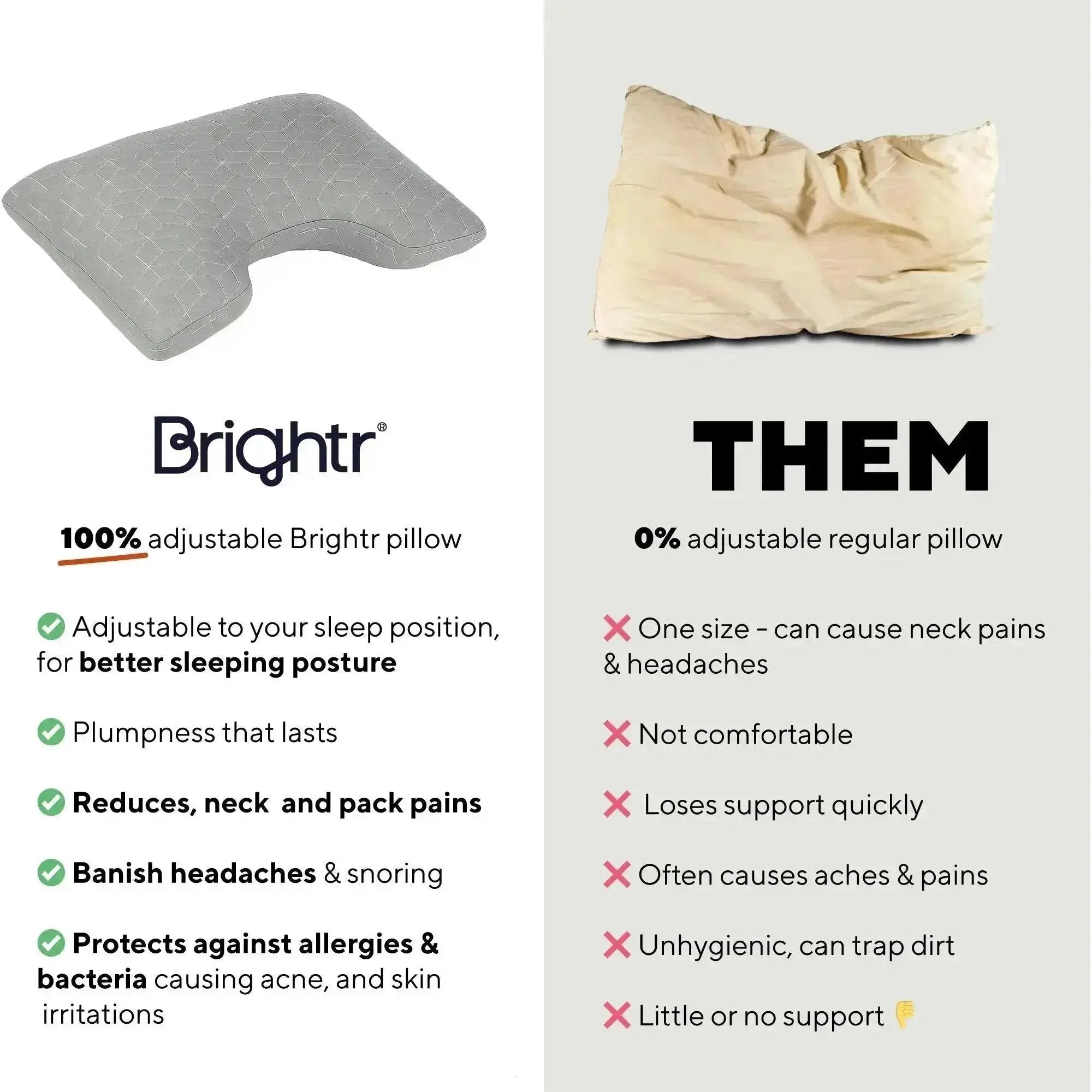 Brightr® MoonHug adjustable memory foam cut out pillow.