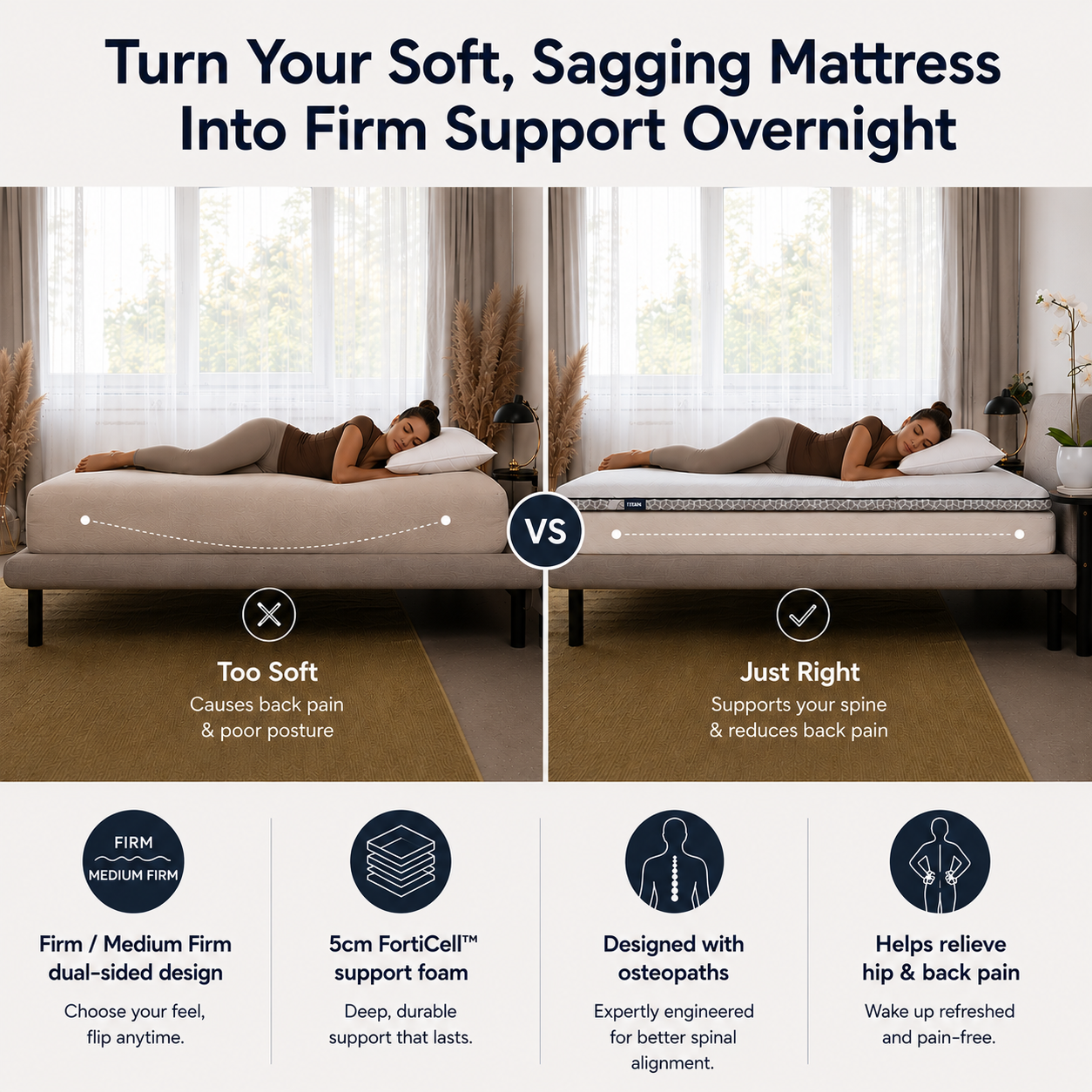 Brightr®  Titan 2 in 1 Mattress Firm Mattress Topper  - Medium/Firm