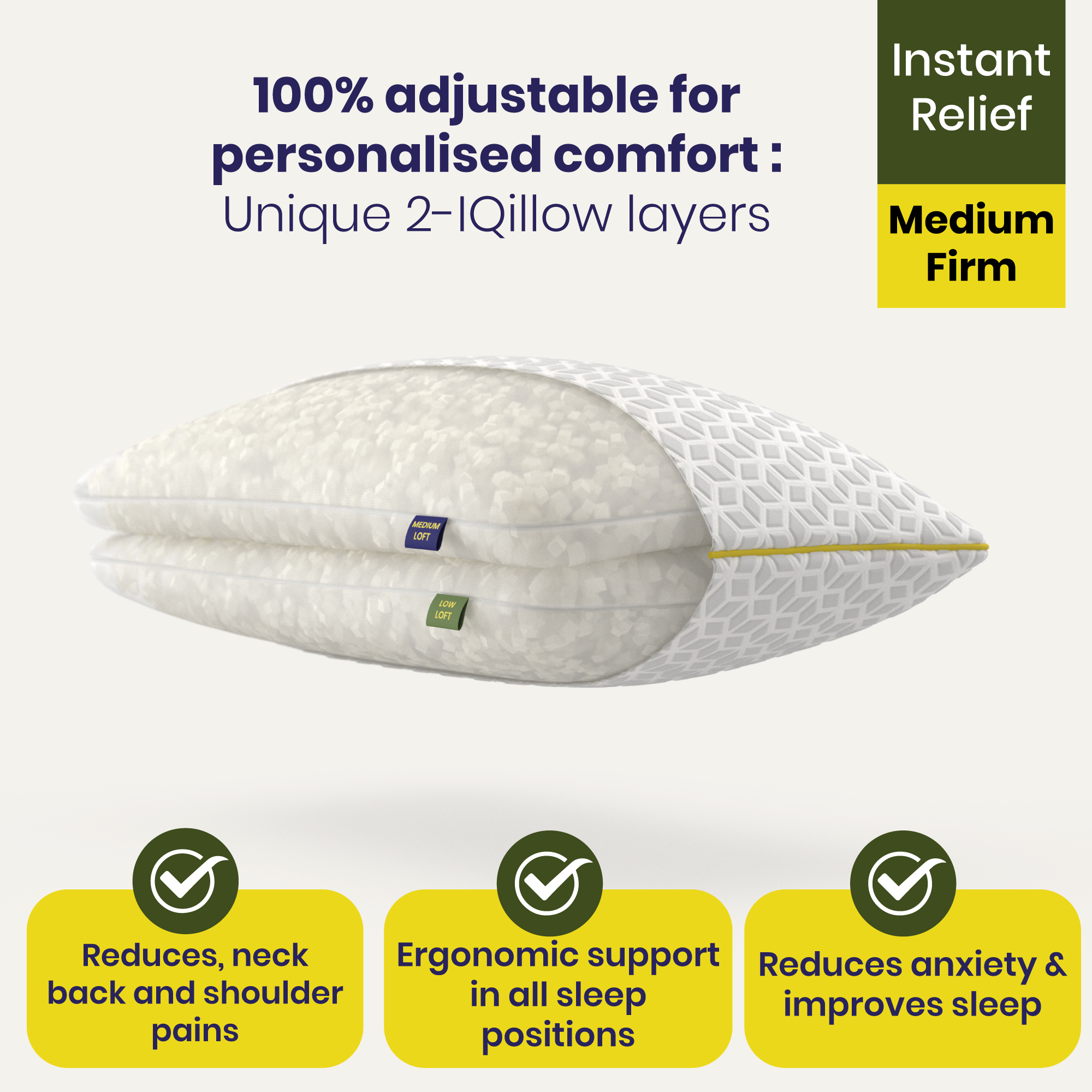 Brightr® Luna Adjustable Memory Foam Pillow - Customizable Support