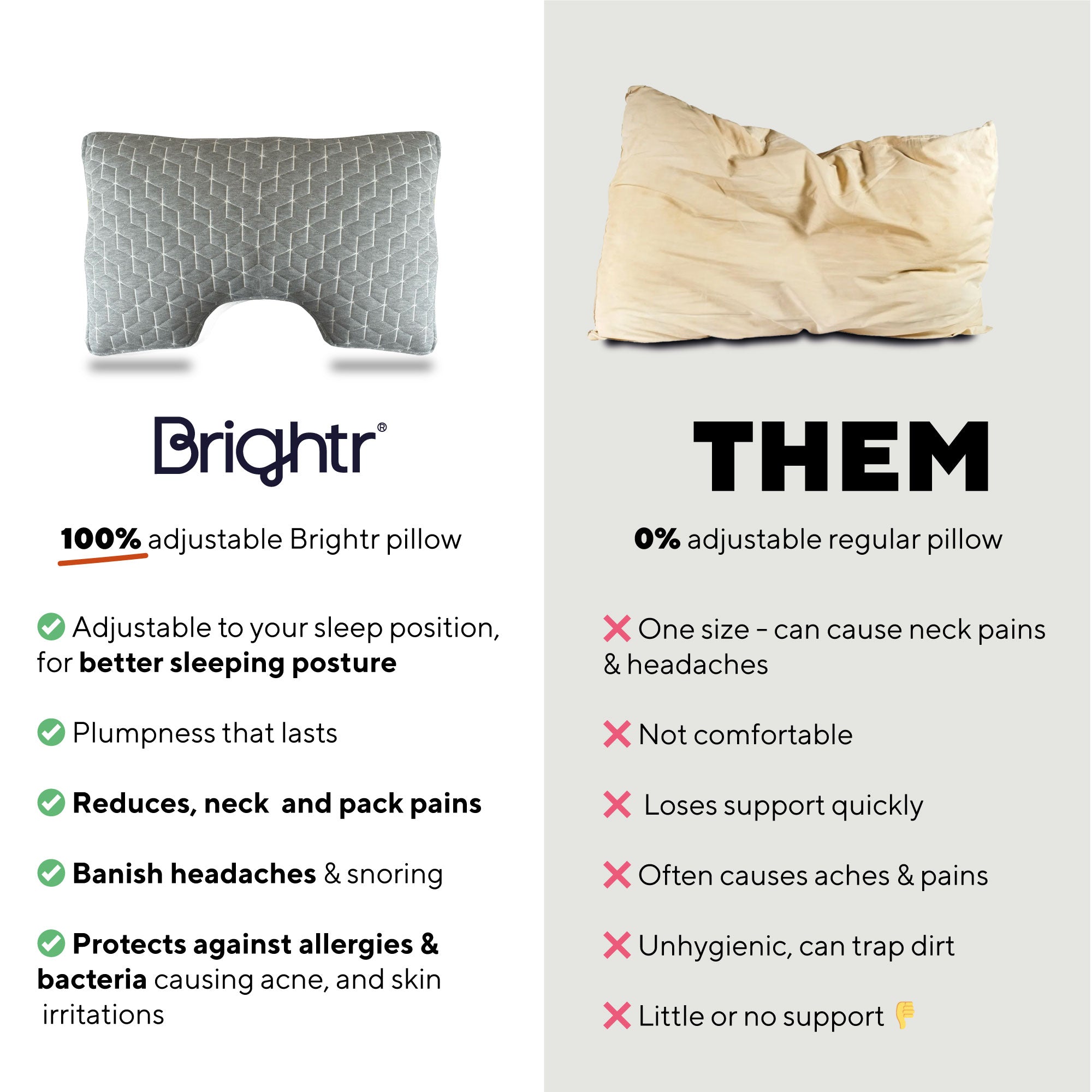 Brightr® MoonHug adjustable memory foam cut out pillow.